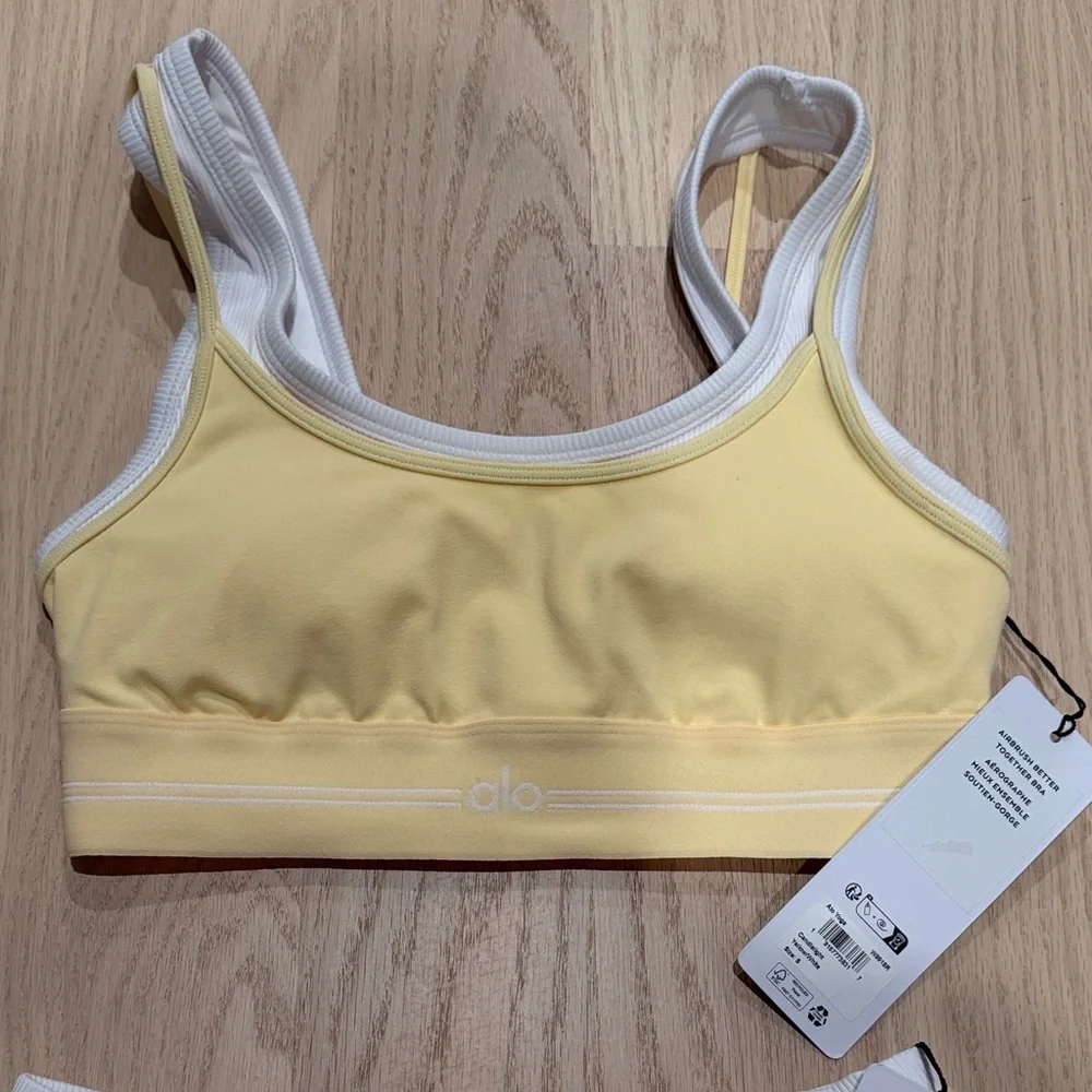 ALO Yoga Airbrush Candlelight Yellow Better Together Bra and Skort Set - NWT